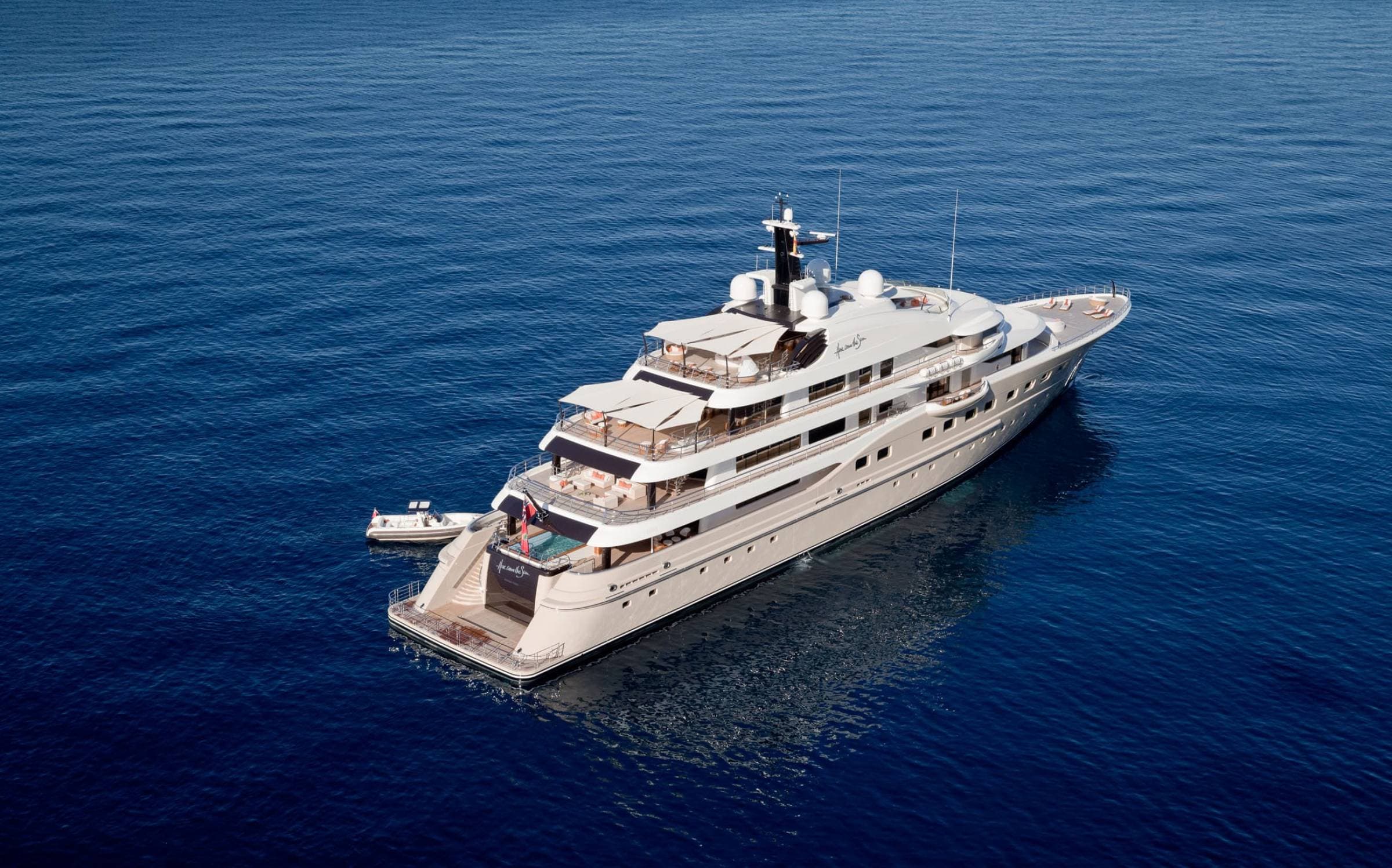 Aerial view of luxury superyacht